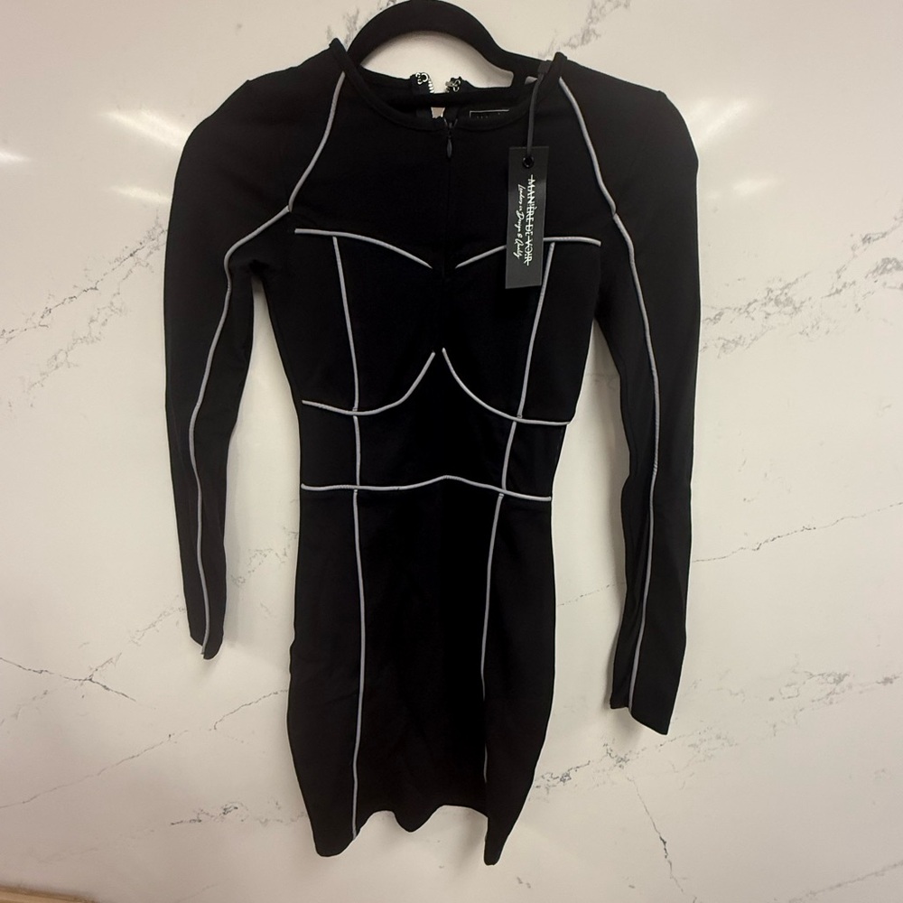 Maniere De Voir Black Dress with White Accents